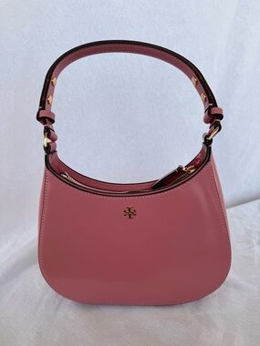 Tory Burch Pink Ginger Crescent Shoulder Bag Patent Leather